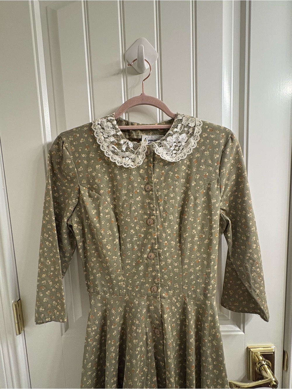 Seneca Vintage Mid Century Style Sage Floral Prairie Tea Dress S/M ? Bustle Back - Picture 3 of 12